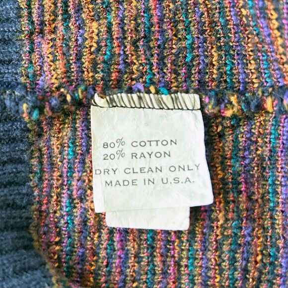 Tricots St Raphael Sweater Vintage 90s V Neck Zig Zag Jewel Tones-Men's Size L - Picture 5 of 9